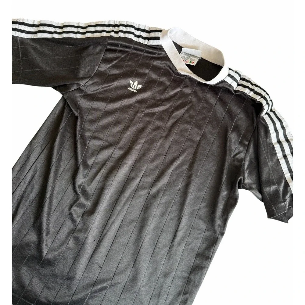 Vintage Adidas Trefoil Soccer Jersey Shirt Black White Striped Size M USA Made